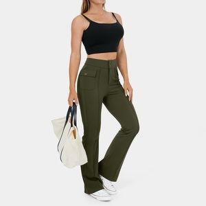 Halara High Waisted Button Side Flap Pocket Flare Casual Cargo Pants